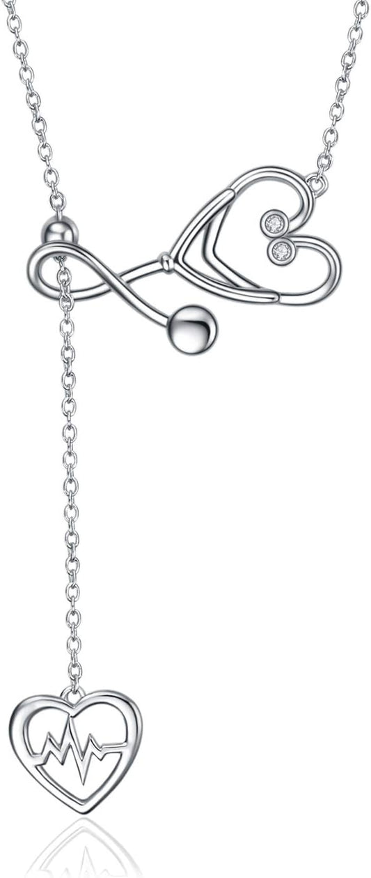 Sterling Silver Caduceus Angel Nursing Themed Stethoscope Pendant Necklace 18"
