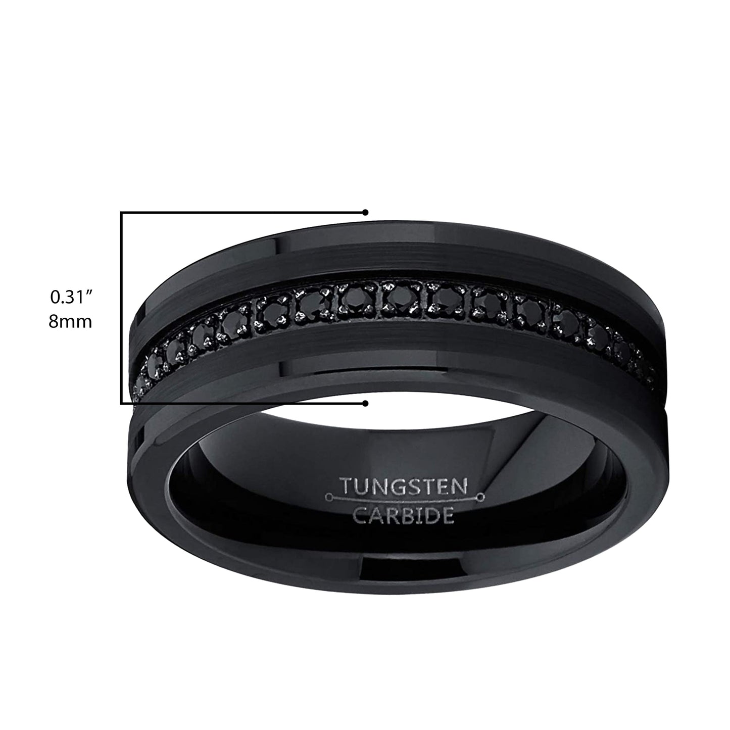 Mens Genuine Tungsten Black Wedding Band Eternity Ring Cubic Zirconia Comfort-Fit