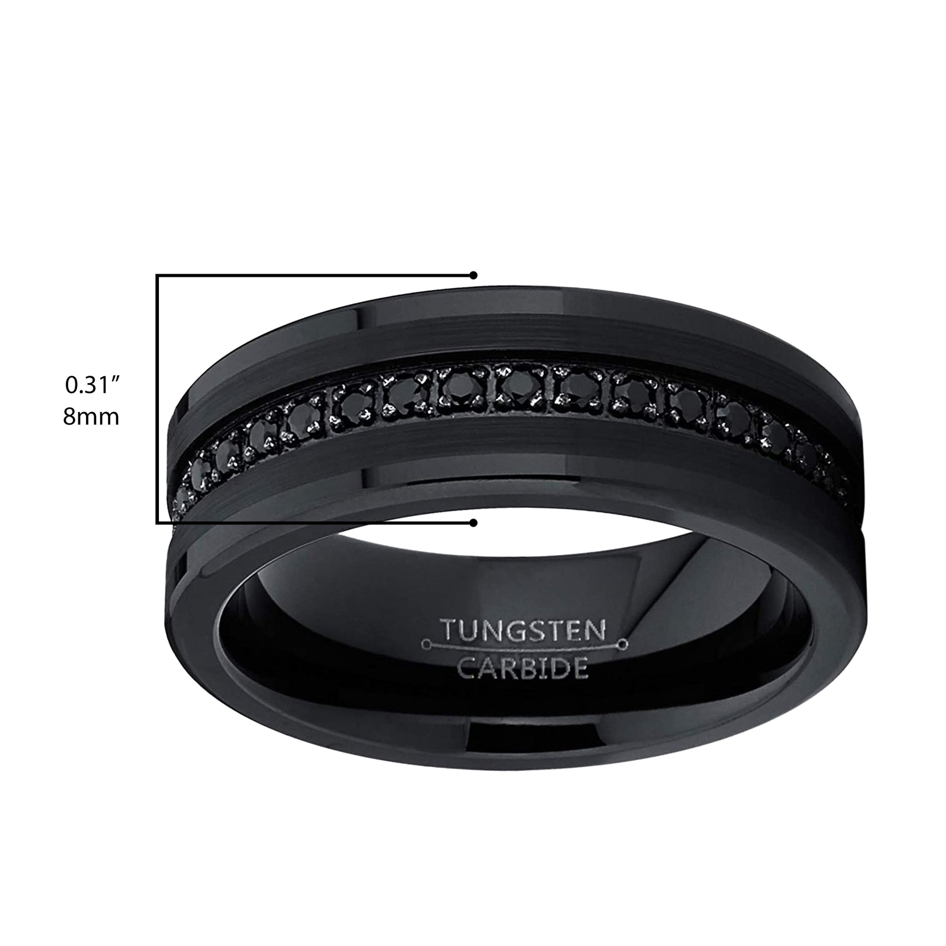 Mens Genuine Tungsten Black Wedding Band Eternity Ring Cubic Zirconia Comfort-Fit