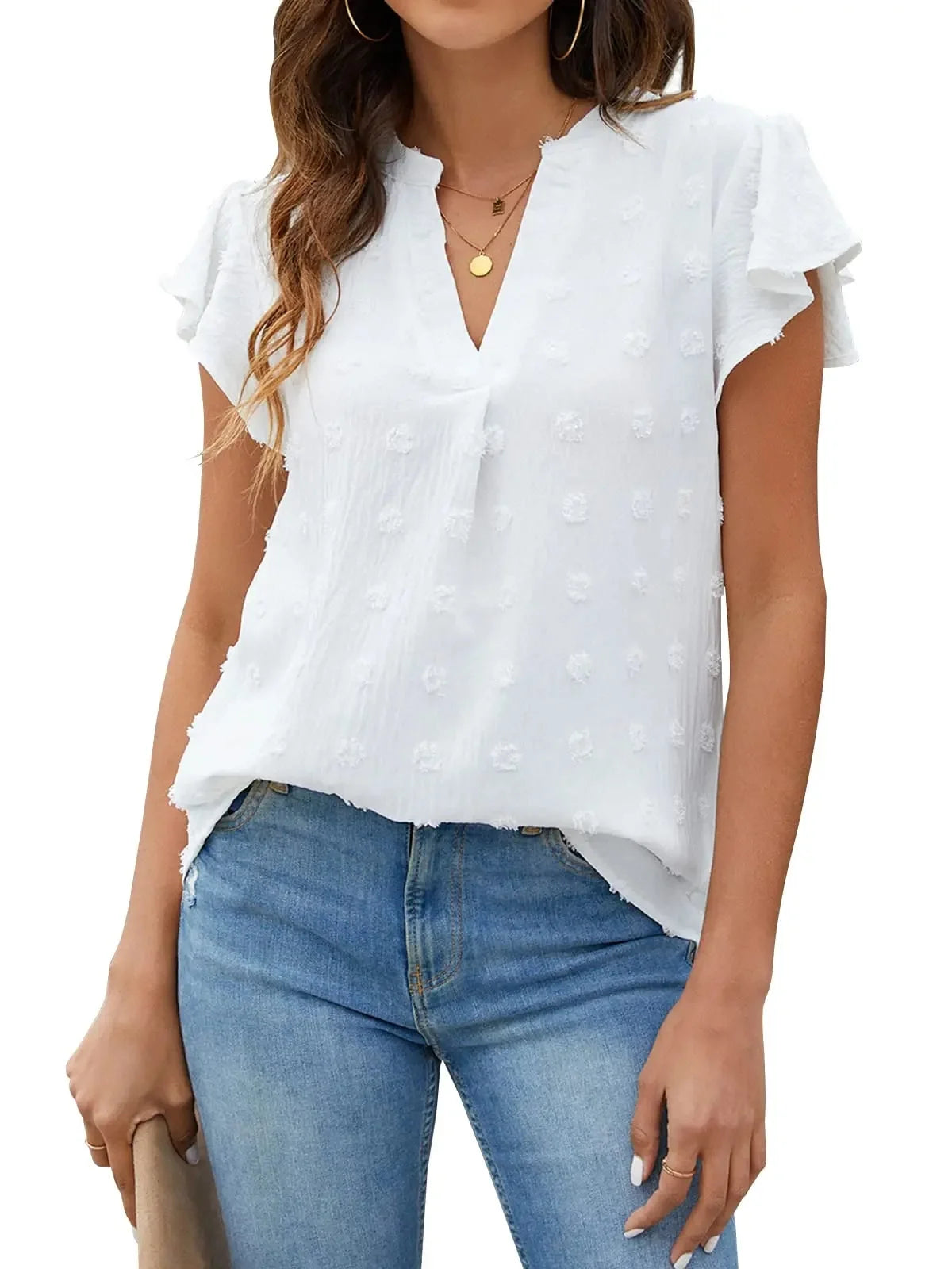 Blouses for Women Dressy V Neck Ruffle Sleeve Summer Tops Casual Flowy Shirts
