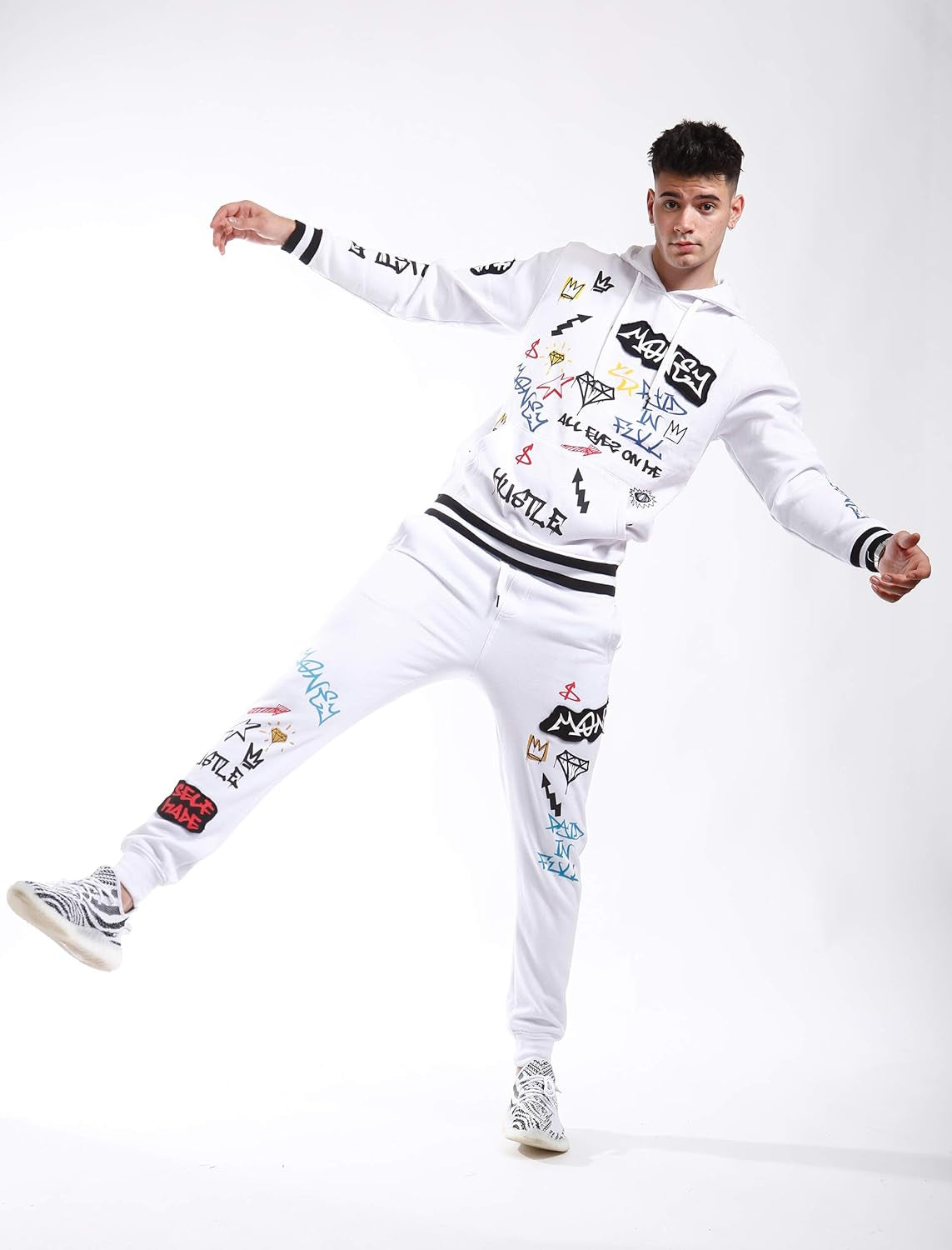 BRAND Mens Hip Hop Premium Slim Fit Track Pants - Athletic Jogger Bottom with Side Taping