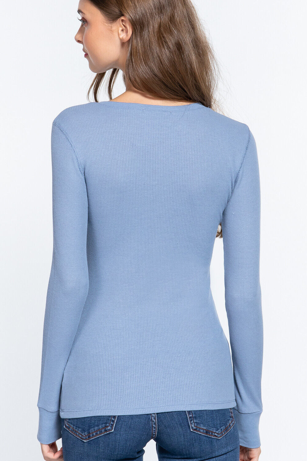 Active Basic Henley Warm Soft Thermal Top Button T-Shirt Waffle Knit Layering