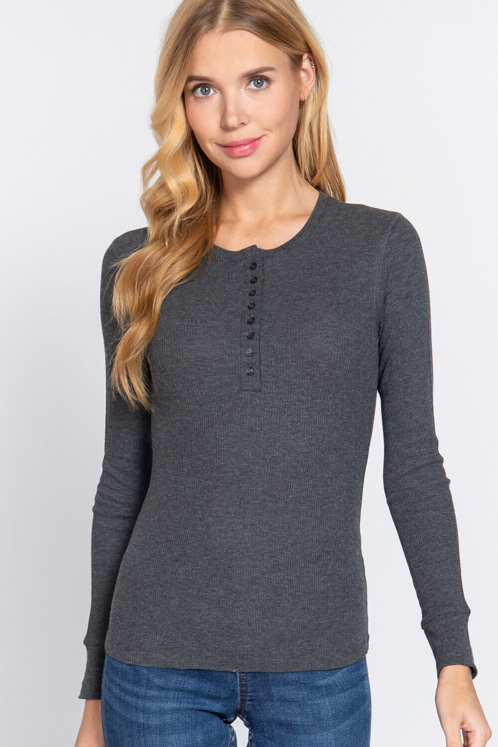 Active Basic Henley Warm Soft Thermal Top Button T-Shirt Waffle Knit Layering