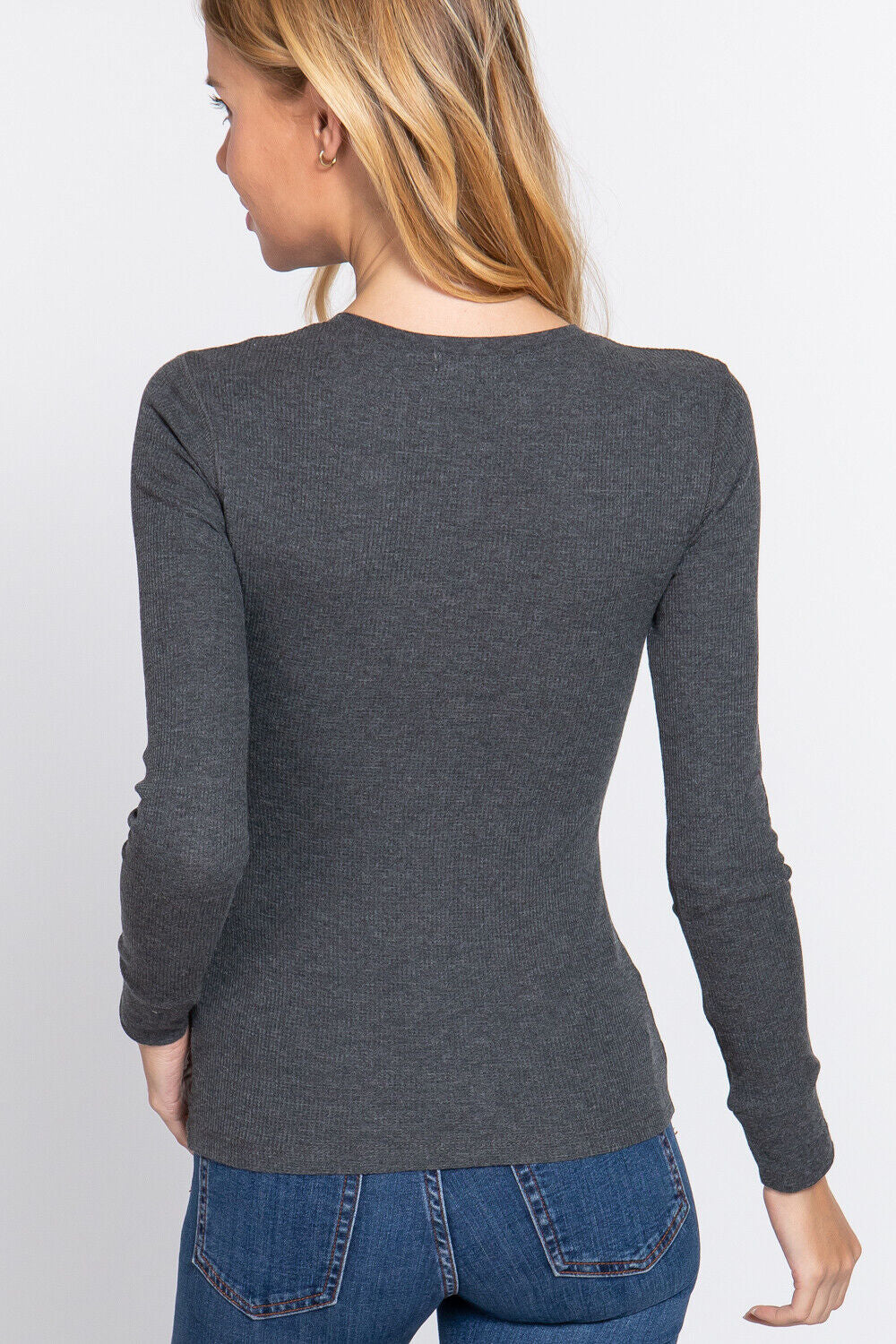 Active Basic Henley Warm Soft Thermal Top Button T-Shirt Waffle Knit Layering