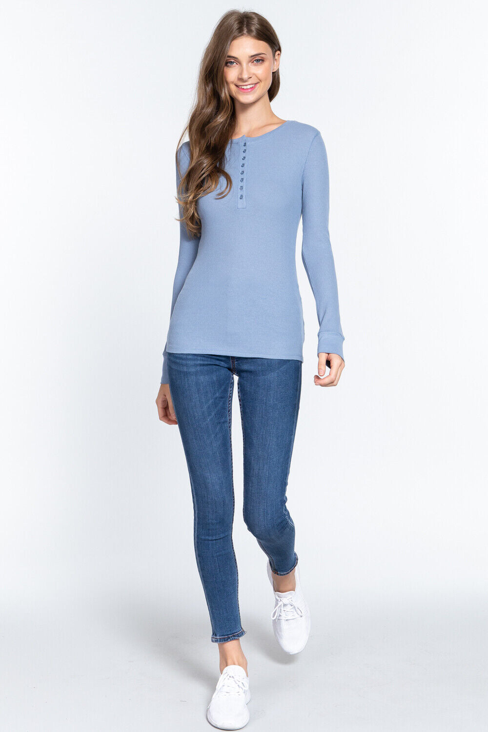Active Basic Henley Warm Soft Thermal Top Button T-Shirt Waffle Knit Layering