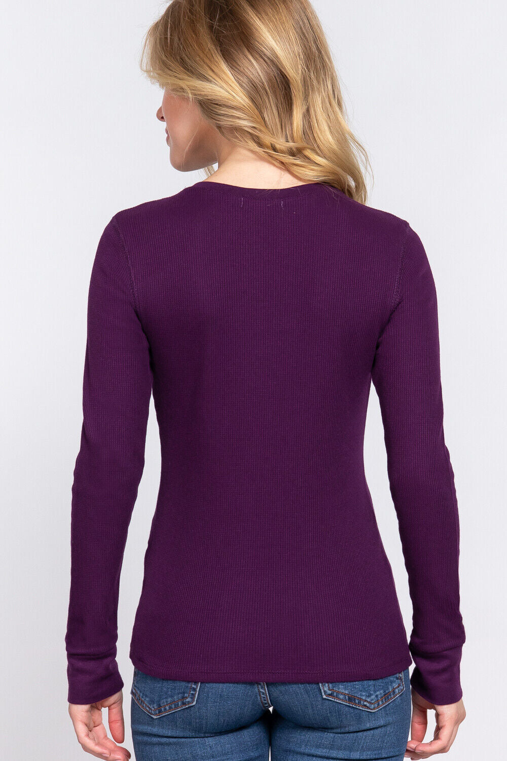 Active Basic Henley Warm Soft Thermal Top Button T-Shirt Waffle Knit Layering