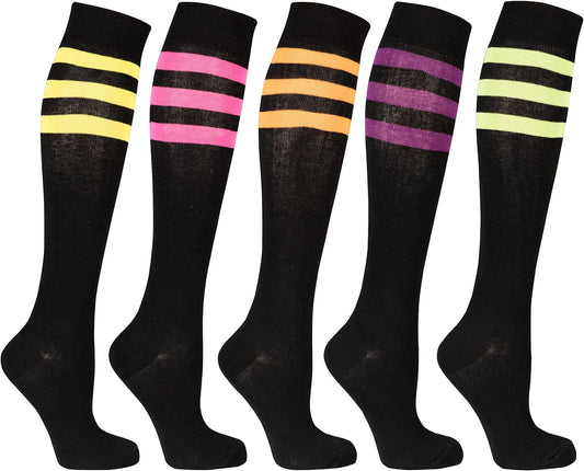 -Women 5-Pairs Luxury Cotton Colorful Cool Fun Knee High Socks