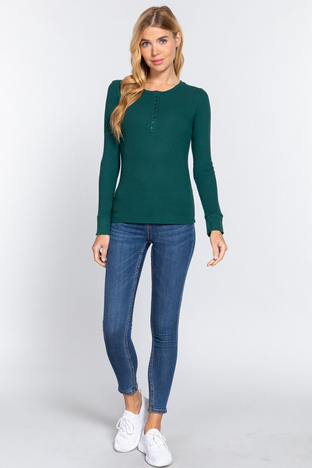 Active Basic Henley Warm Soft Thermal Top Button T-Shirt Waffle Knit Layering