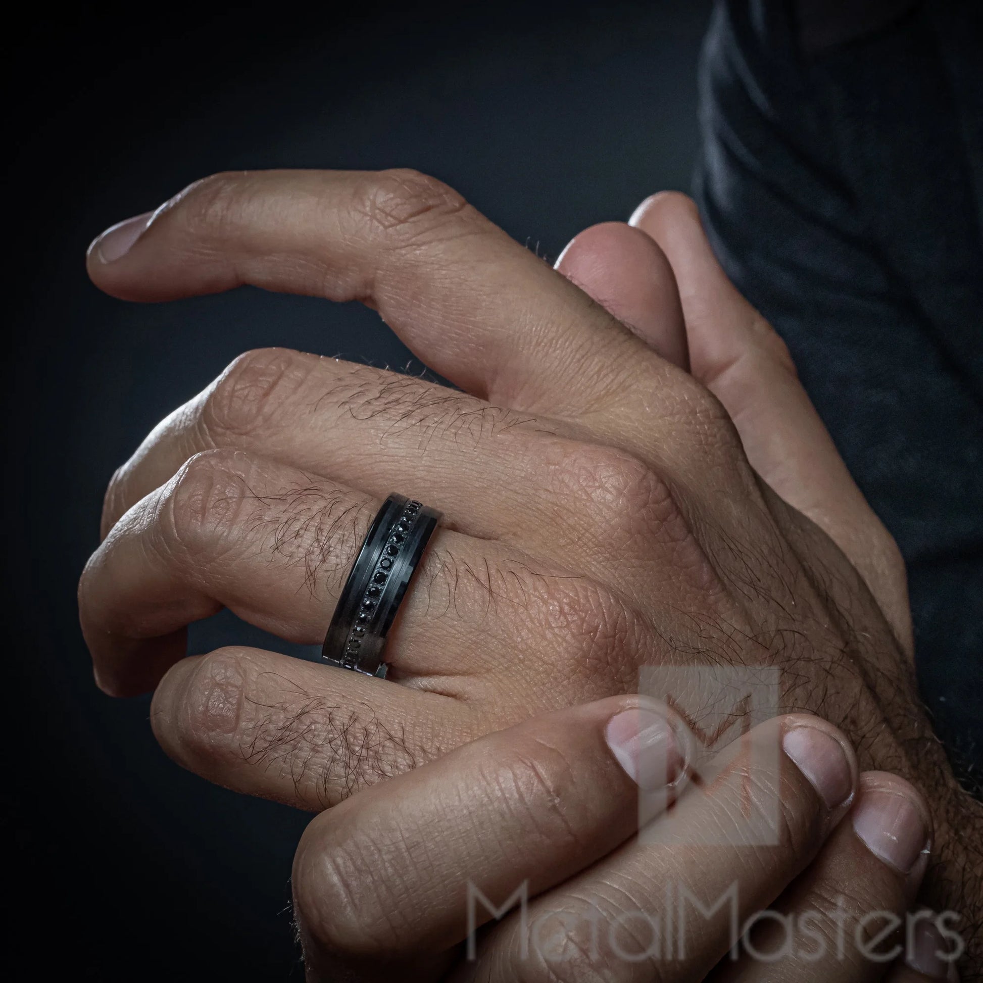 Mens Genuine Tungsten Black Wedding Band Eternity Ring Cubic Zirconia Comfort-Fit
